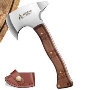 Freelander Beil Survival, kompakte 20cm Outdoor Axt mit Holzgriff und Lederscheide, ideal für Camping und Bushcraft.