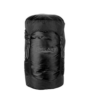 Frelaxy Kompressionssack in schwarz, ultraleicht und wasserabweisend, bietet 40% mehr Stauraum für Camping- und Outdoor-Ausrüstung