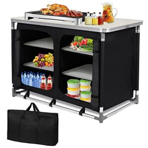 Froadp 100x50x80cm Campingküche mit stabilem Aluminiumgestell, ideal für Outdoor-Aktivitäten, mit offener Stauraumgestaltung und Tragetasche für einfachen Transport.