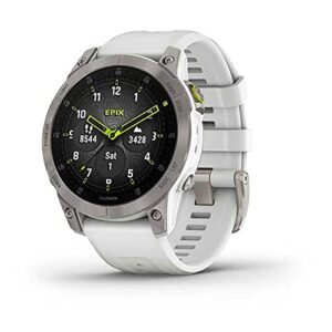 Garmin EPIX (Gen 2) Smartwatch in Schneeweiß und Titan mit sportlichem Design, hochwertigem AMOLED-Display und robusten Funktionen für Fitness und Outdoor-Abenteuer.