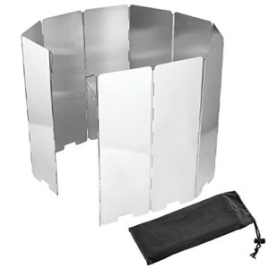 Hochklappbarer Gaskocher Windschutz aus Aluminium mit 10 Lamellen, ideal für Camping und Wandern. Praktischer Schutz gegen Wind für eine bessere Kochumgebung im Freien.