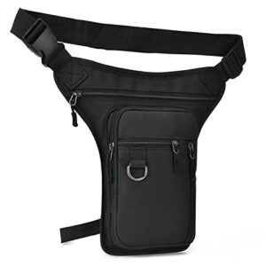Schwarze Drop-Leg-Gürteltasche für Männer und Frauen, ideal für Outdoor-Aktivitäten wie Motorradfahren, Wandern und Reisen, mit mehreren Fächern für optimalen Stauraum.