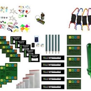 Wartungsset für Geocacher mit bunten Aufklebern, Logbüchern, Bleistiften und Zubehör, ideal zur Pflege von Geocache-Standorten.