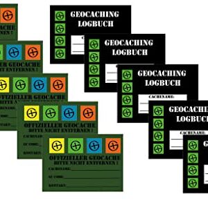 Sammeln von verschiedenen Geocaching-Logbüchern in verschiedenen Farben mit Schriftzügen für offizielle Geocaches.