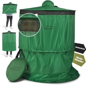 Mobiles Toilettenzelt von GLAMPmania in grün, ideal für Camping, Festivals und Outdoor-Aktivitäten; bietet Privatsphäre und schnellen Aufbau.