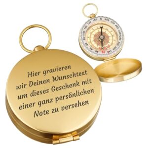 Eleganter goldener Metall Kompass mit Gravur, ideal für Geschenke, geprägt aus hochwertigem Material, zeigt die Himmelsrichtungen an und ist perfekt für Outdoor-Abenteuer.