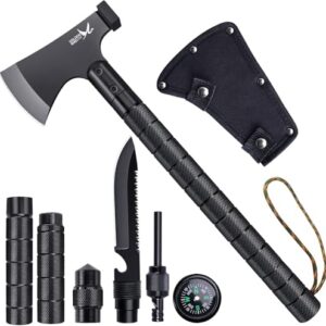 Vielseitiges Camping Survival Axt Set mit scharfer Axt, robustem Hammer, Outdoor-Messer und mehr für Outdoor-Abenteuer.