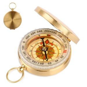 Eleganter goldener Kompass für Outdoor-Aktivitäten mit leuchtenden Ziffern, wasserdichtem Gehäuse und präziser Navigation. Ideal für Wandern, Camping und Jagd.