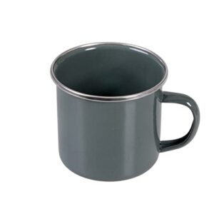 GRÄWE Camping Becher aus Emaille in grau mit Henkel, ideal für Outdoor-Aktivitäten wie Camping und Picknicks.