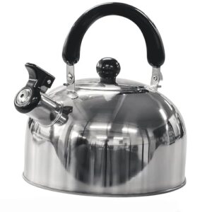 Green Haven 2L Camping Flötenkessel aus Edelstahl mit klappbarem Griff und Pfeif-Funktion, ideal für Outdoor-Abenteuer und schnelle Wassererhitzung.