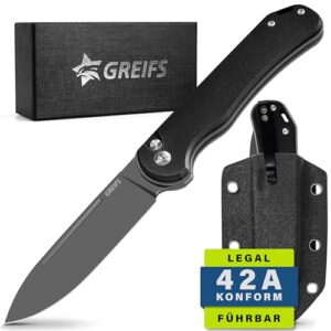 GREIFS Klappmesser Paxos mit D2 Stahlklinge, ergonomischem Griff und Kydexscheide, ideal für Outdoor-Aktivitäten und Survival-Einsätze.