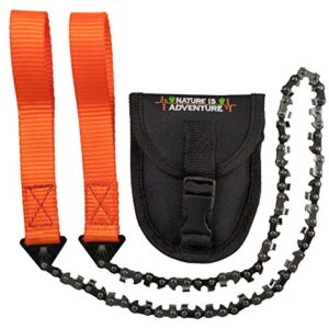 Nature is Adventure Handkettensäge mit 33 Zähnen aus Carbonstahl in leichter Gürteltasche für Outdoor-Aktivitäten, Camping und Gartenarbeiten.
