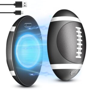 Zwei elektrische Handwärmer im modernen ovalen Design mit dunkelgrauer Struktur, USB-Ladefunktion und leuchtendem blauen Effekt für angenehme Wärme und Funktionalität im Freien.