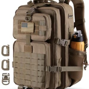 Khaki-farbener Hannibal Tactical 40L Militär Taktischer Rucksack mit MOLLE-System, mehreren Fächern und gepolsterten Gurten, ideal für Outdoor-Abenteuer und militärische Anwendungen.