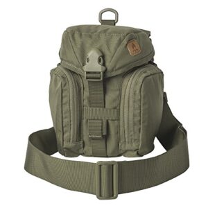 Robuste Helikon-Tex Bushcraft Survival Kit Bag in adaptivem Grün für Outdoor-Aktivitäten, ausgestattet mit Reißverschlusstaschen und verstellbarem Tragegurt.
