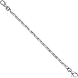 Robuste graue Gliederkette mit zwei glänzenden Karabinerhaken, ideal für Outdoor-Aktivitäten und vielseitige Verwendungsmöglichkeiten.