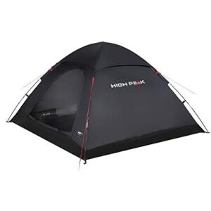 High Peak Kuppelzelt für 4 Personen in schwarzer Farbe mit roten Akzenten, freistehendes, wasserdichtes Zelt für Camping und outdoor Aktivitäten.