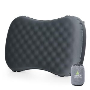 Ergonomisches aufblasbares Kissen für Camping und Reisen in grauer Farbe, designed für maximalen Schlafkomfort, mit rutschfester Oberfläche und kompakter Verpackung.