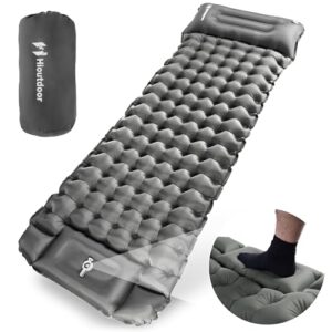 Hioutdoor selbstaufblasende Isomatte 10cm in dunklem Olivgrün, ideal für Camping und Outdoor-Aktivitäten, mit Kopfstütze und ergonomischem Design für besten Komfort im Freien.