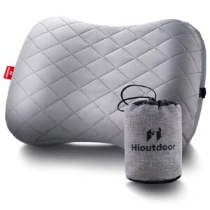 Ergonomisches aufblasbares Kopfkissen für Camping und Reisen in Grau, ideal für Outdoor-Aktivitäten mit abnehmbarem Bezug.