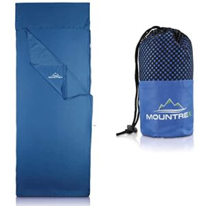 MOUNTREX Hüttenschlafsack in Blau, rechteckig mit durchgängigem Reißverschluss, ideal für Outdoor- und Indoor-Nutzung, kompakt im Aufbewahrungssack.