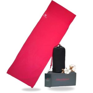NORDKAMM Hüttenschlafsack aus Baumwolle in leuchtend roter Farbe, ultraleicht und mit Aufbewahrungssack, ideal für Outdoor-Aktivitäten und Reisen.