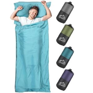 Erstklassiger Hüttenschlafsack aus Mikrofaser in Ozeanblau mit durchgehendem Reißverschluss, ideal für Backpacking, Hostels und Berghütten.
