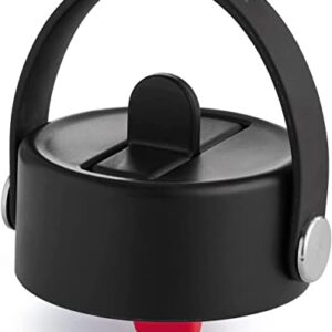 HYDRO FLASK Strohdeckel für Weithalsflaschen in Schwarz, auslaufsicher mit Wabenisolierung und Flex-Strohhalm, ideal für unterwegs.