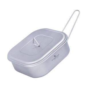 iBasingo 1000ml Titan Militärisches Mess Tin Camping Pan mit Deckel und klappbarem Griff, ideal für Outdoor-Kochen und Camping.