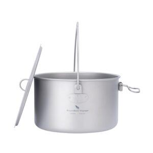 iBasingo 1,95L Titan Hängender Topf für Camping und Outdoor-Küche, leichtes Kochgeschirr mit klappbarem Griff und praktischem Design für 1-2 Personen