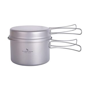 iBasingo Titan Topf Pfanne Set aus leichtem und robustem Metall, ideal für Camping und Outdoor Aktivitäten. Bestehend aus einem 1200ml Topf und einer 500ml Pfanne mit klappbarem Griff.