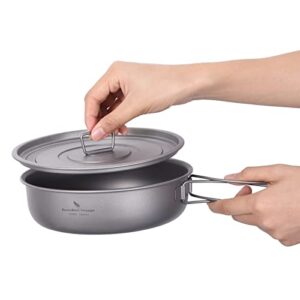 iBasingo 1000ml Titan Bratpfanne mit klappbaren Griffen und Deckel, 19 cm Durchmesser, ideal für Outdoor-Kochen und Camping.