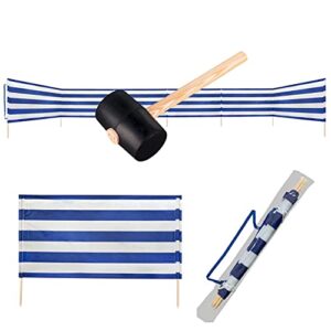 Idena Windschutz in maritimen Blau-Weiß Streifen, 8 m x 80 cm, inklusive Gummihammer für Outdoor-Aktivitäten