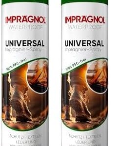 Zwei Dosen Imprägnol Universal Imprägnierspray, 400 ml, umweltfreundlich und PFC-frei, zur Imprägnierung von Textilien, Leder und Hochtechnologiegeweben.