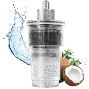 INFINTOS 4-Schicht Wasserfilter für gesundes Trinkwasser mit Aktivkohle- und Legionellenfilter, Darstellung des Filters mit transparentem Design und natürlichen Elementen.