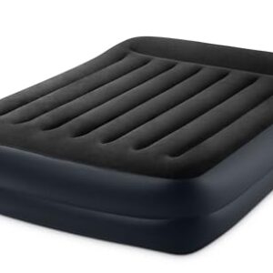 Intex Queen Pillow Rest Raised Airbed in Schwarz und Blau, 152 x 203 x 42 cm, ideal für Camping und Gästezimmer.