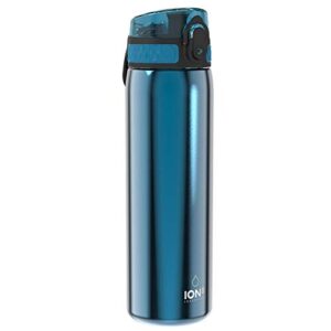 Auslaufsichere ION8 Stahl-Trinkflasche mit 600 ml Fassungsvermögen in elegantem Blau, ideal für Sport und Alltag.