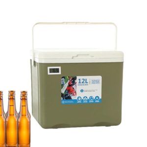 Isolierte tragbare Kühlerbox mit 12 Litern Volumen in olivgrünem Design, ideal für Lebensmittel und Getränke beim Camping und Outdoor-Aktivitäten.