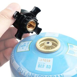 Jeebel Camp Ventilkartuschen Adapter für Campingaz Gaskartuschen mit skizzierter Handhabung, geeignet für vielseitige Outdoor-Anwendungen.