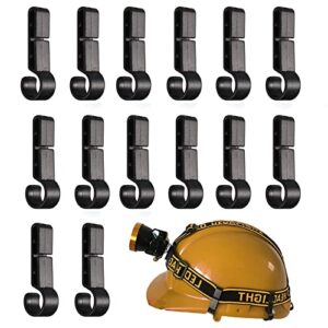 14 Stück Stirnlampen Clips zur Befestigung an Schutzhelmen, ideal für Taschenlampen und Scheinwerfer, in schwarz auf weißem Hintergrund abgebildet.