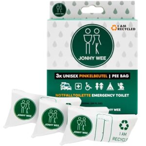 Jonhy Wee Pinkelbeutel - Hygienische Notfalltoilette für Frauen, Männer und Kinder, 600ml, 3 Stück, ideal für Reisen, Camping und Outdoor-Aktivitäten.