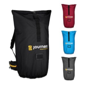 Journext 2 in 1 Rucksack Schutzhülle und Regenschutz in Pure Black, ideal für Flugzeug, Zug und Busreisen, mit verstellbarem Design und wasserabweisenden Eigenschaften.