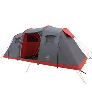 Justcamp Lake 6 Familienzelt in Grau und Rot, geräumiges Tunnelzelt mit zwei Schlafkabinen, ideal für bis zu 6 Personen und wasserdicht, perfekt für Camping und Festivals.