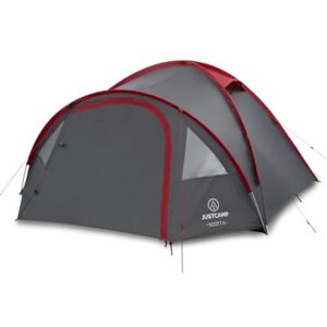 JUSTCAMP Scott Campingzelt für 4 Personen, doppelwandiges Iglu-Zelt mit verschließbarem Vorraum, Moskitonetz und Lüftungshutzen, ideal für Camping und Outdoor-Aktivitäten.