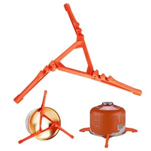 Multifunktionaler Kanister Ständer für Gaskartuschen, ideal für Outdoor-Aktivitäten wie Camping und Wandern. Stabiler, faltbarer Standfuß in leuchtendem Orange für sichere Nutzung.