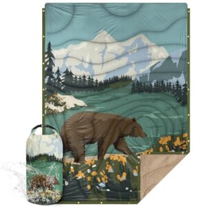 Ultraleichte und warme KawaGebo Kamp Campingdecke im Naturdesign mit Bärenmotiv, ideal für Outdoor-Aktivitäten, Camping und Reisen, wasserabweisend und maschinenwaschbar.