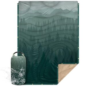 KawaGebo Kamp Campingdecke - Ultraleichte, wasserabweisende Reisedecke für Outdoor Aktivitäten wie Camping und Wandern, in grünen Farbtönen mit naturschönem Design.