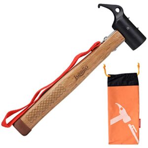 Keello Camping Hammer aus Kohlenstoffstahl mit rutschfestem Holzgriff und Halteband, ideal für Outdoor-Abenteuer und Zeltheringe