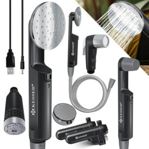 KESSER Campingdusche mit Akku Tauchpumpe und Handbrause in schwarz/grau, ideal für Camping, Garten, Auto und Outdoor-Anwendungen.