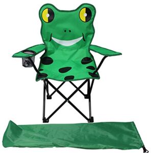 Faltbarer Kinder Anglersessel mit Frosch-Motiv in leuchtendem Grün, ausgestattet mit Getränkehalter und Tasche, ideal für das Camping und Outdoor-Aktivitäten.